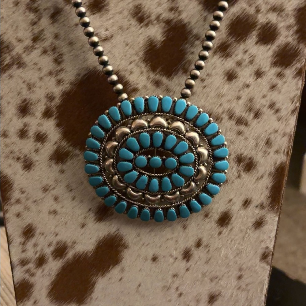 Turquoise Cluster Pin/Pendant - Picture 2 of 7